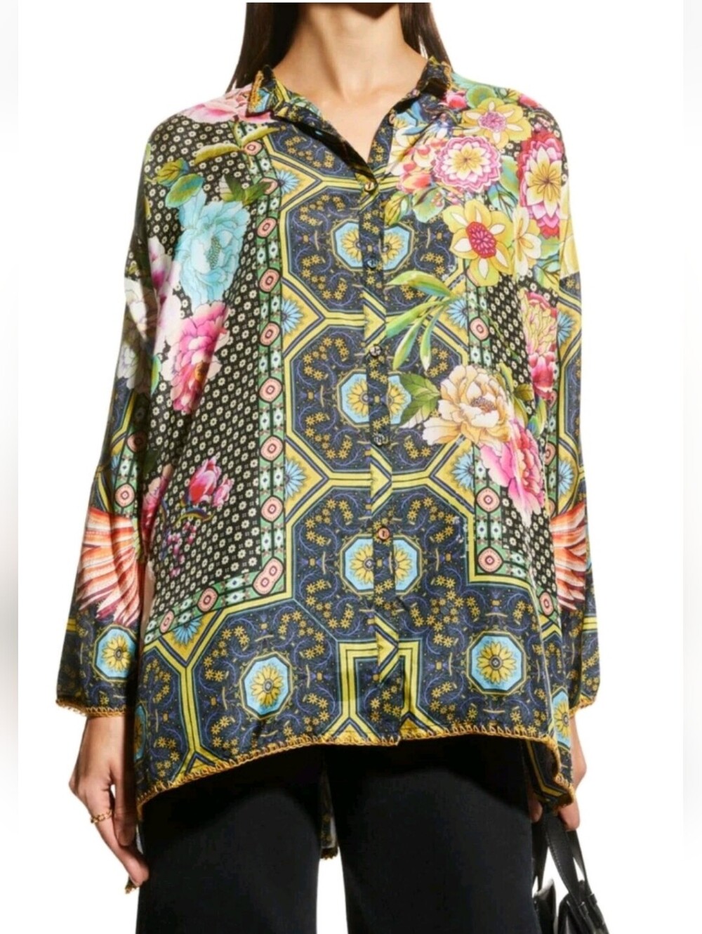 Johnny Was $298 Fagan Josie 100% Silk Blouse Size S Multicolor Flower Print